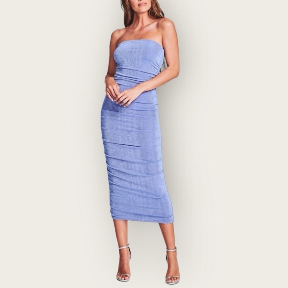 NWT | SER.O.YA | Martha Strapless Midi Dress | Light Blue | XS
